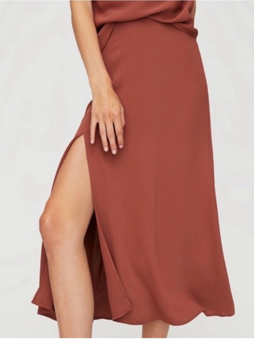 Babaton Terracotta Side-Slit Midi Skirt